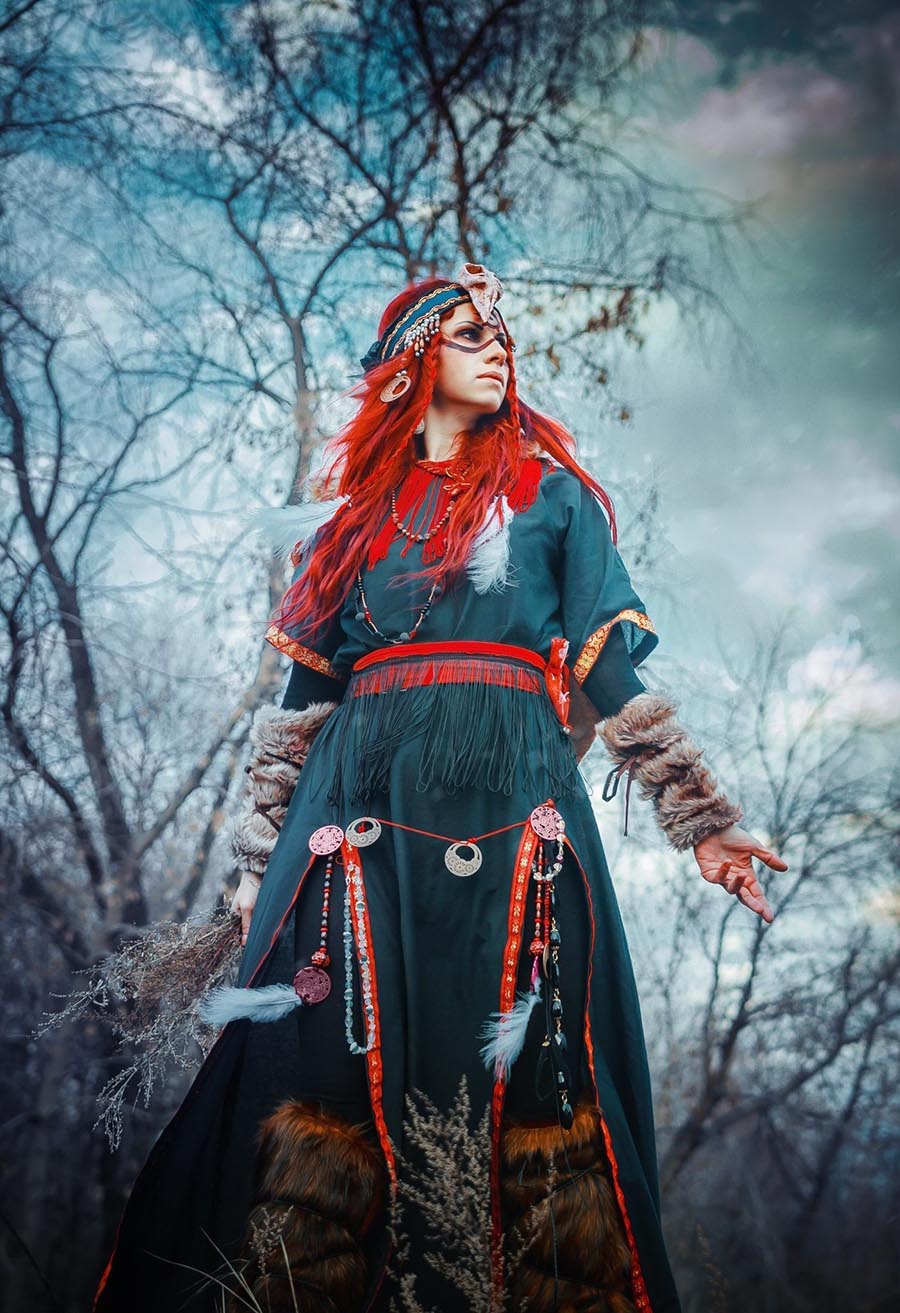 Girls in Slavic costumes underwear in Vilnius